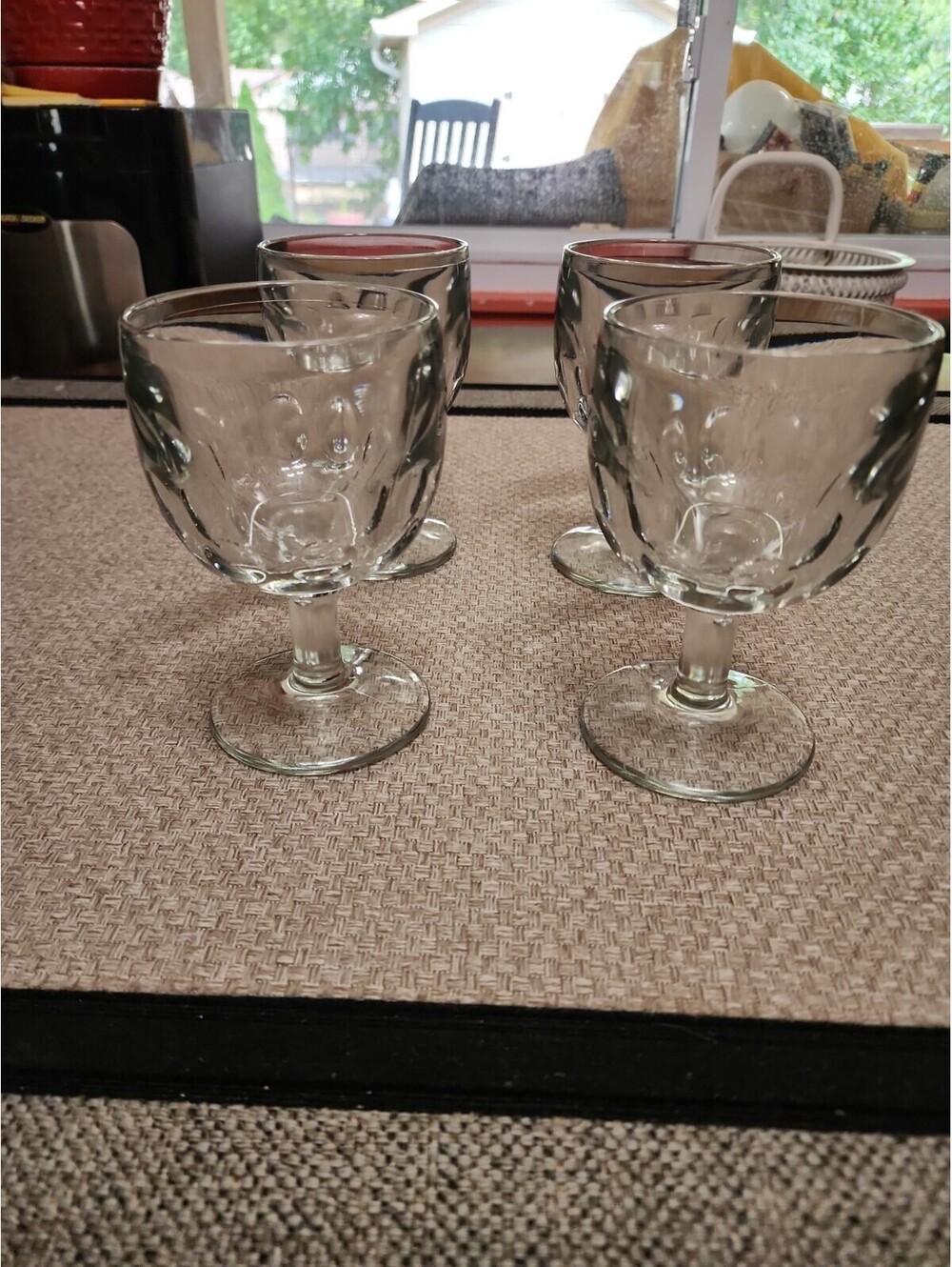 Set 4 Vintage Heavy Clear Thumbprint Goblets